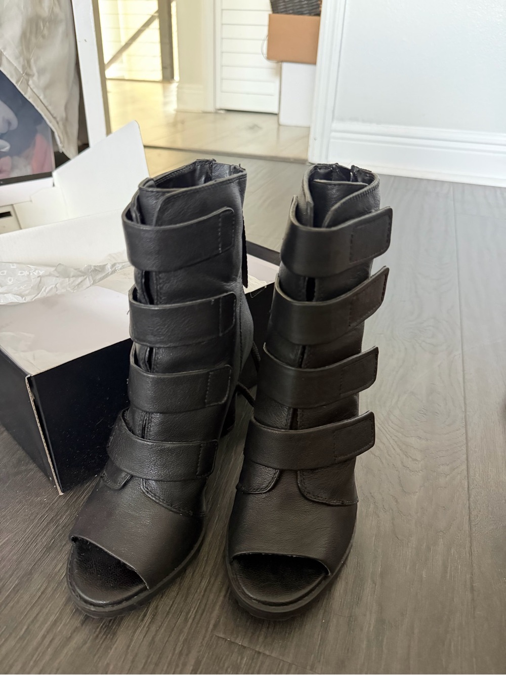 DKNY Black Women's Strappy Peep-Toe Booties